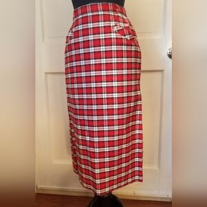 Vintage Plaid Red Pencil Skirt